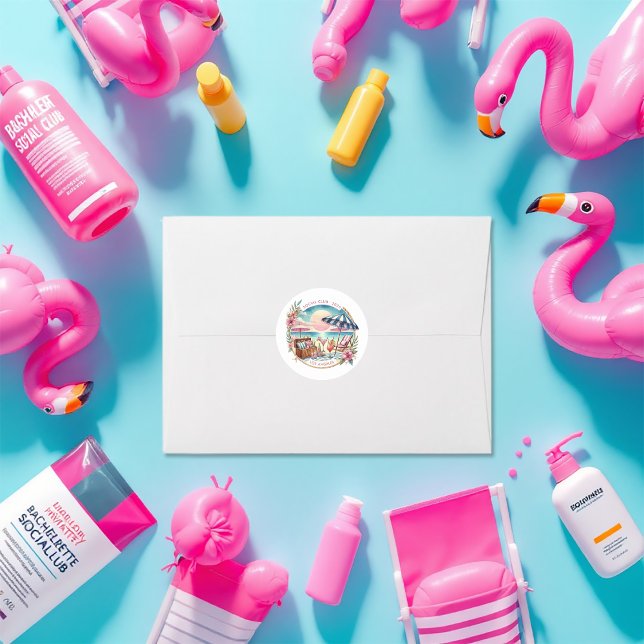 Beach Social Club Bachelorette Weekend Custom Classic Round Sticker (Beach Social Club Bachelorette Weekend Custom Classic Round Sticker)