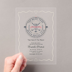 Beach Social Club Golf Bachelorette Party Acrylic Invitations