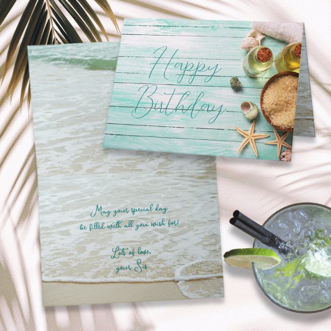Beach Spa Happy Birthday Custom Message Card (Creator Uploaded)