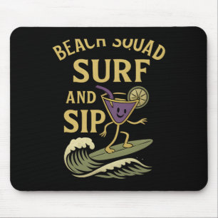 Beach Squad Surf And Sip Retro Surfing Tail Graphi Mouse Pad