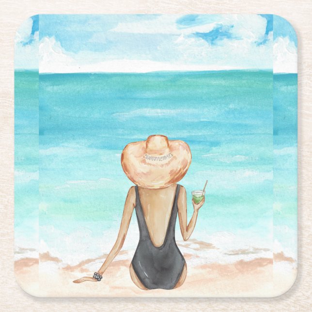 beach square paper coaster (Front)