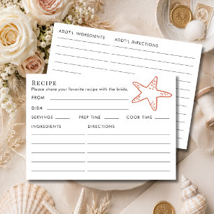Beach Star Themed Recipe For Bride Bridal Shower Enclosure Card