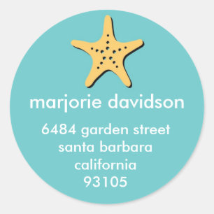 Beach starfish address labels yellow blue