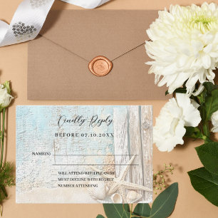 Beach starfish driftwood wedding response RSVP Card