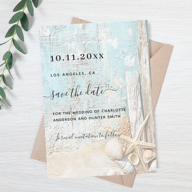 Beach starfish driftwood wedding save the date (Creator Uploaded)