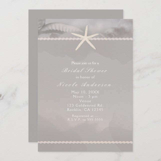Beach Starfish Grey Chic Elegant Invitations (Front/Back)