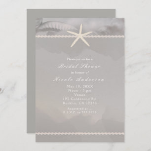 Beach Starfish Grey Chic Elegant Invitations