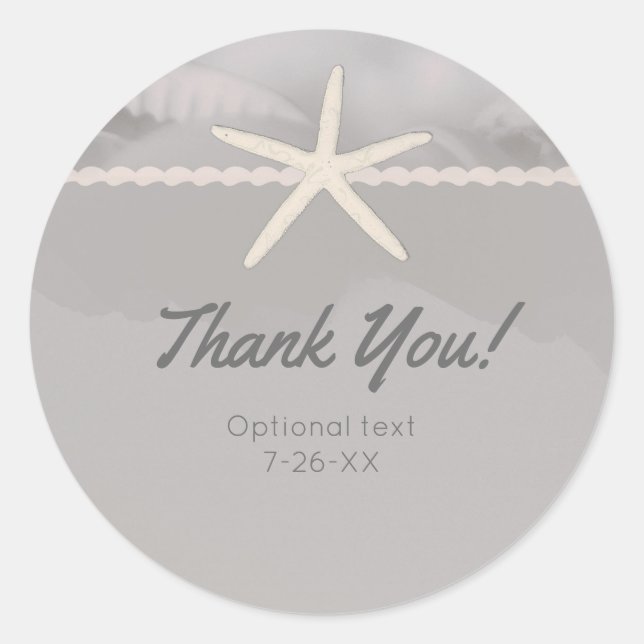 Beach Starfish Grey Chic Elegant Wedding Favour Classic Round Sticker (Front)