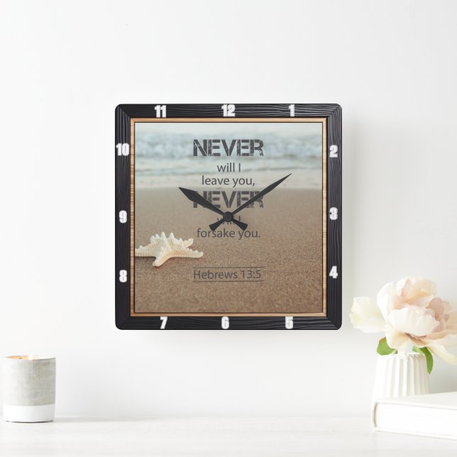 Beach Starfish Hebrews 13:5  Square Wall Clock (Home)