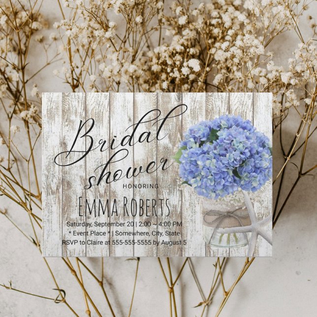 Beach Starfish Hydrangea Floral Jar Bridal Shower Invitation (Creator Uploaded)