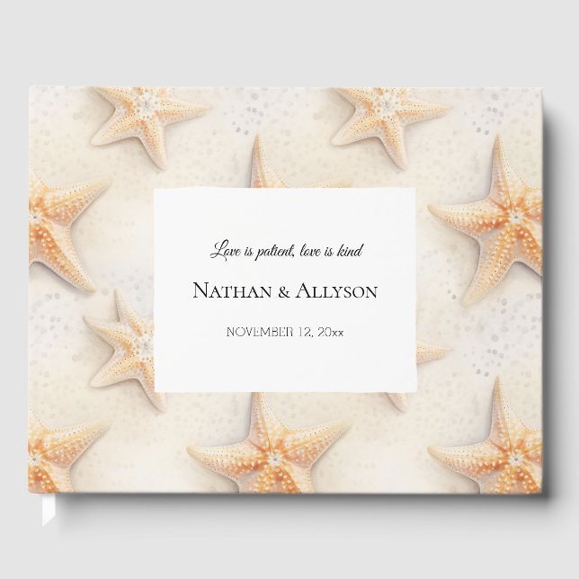 Beach Starfish Ocean Cream Peach Wedding Guest Book (Front)