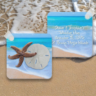 Beach Starfish Sand Dollar Wedding Favour Key Ring