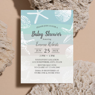 Beach Starfish & Seashells Elegant Baby Shower Invitation