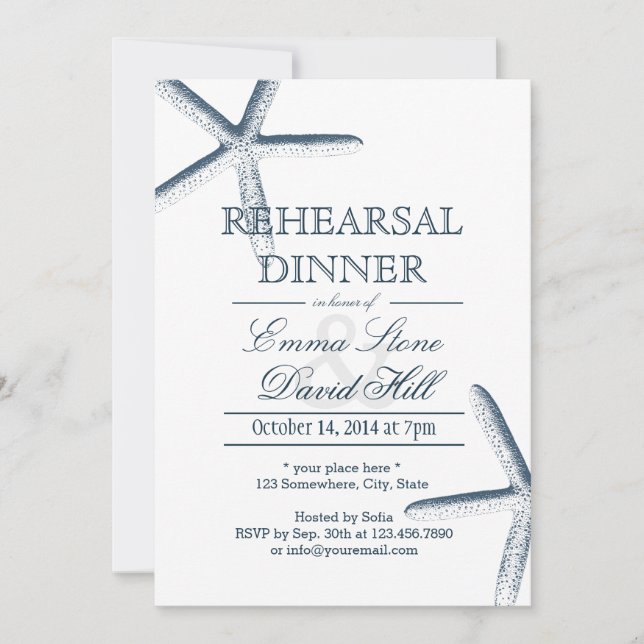 Beach Starfish Wedding Rehearsal Dinner Invitation (Front)