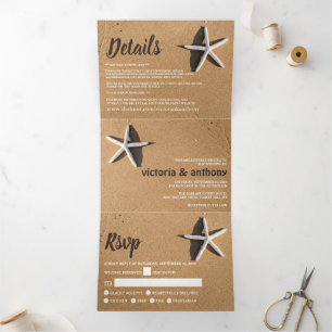 Beach Starfish Wedding Suite Tri-Fold Invitation