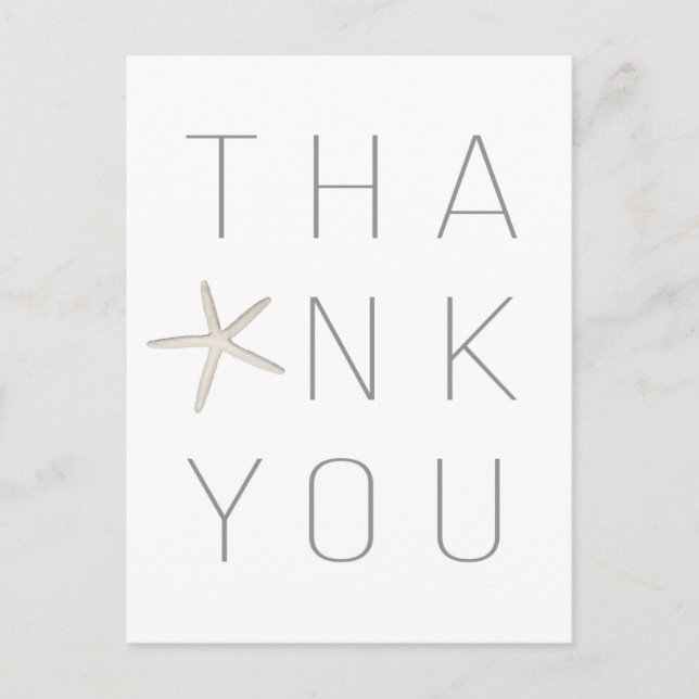 Beach Starfish White Minimal Elegant Thank You Postcard (Front)