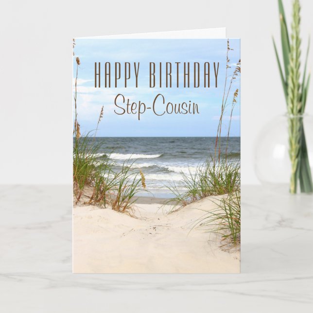 Beach Step-Cousin Birthday Card (Front)