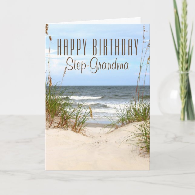 Beach Step-Grandma Birthday Card (Front)