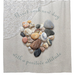 Beach Stones Heart Sand Wave Positive Nature Shower Curtain