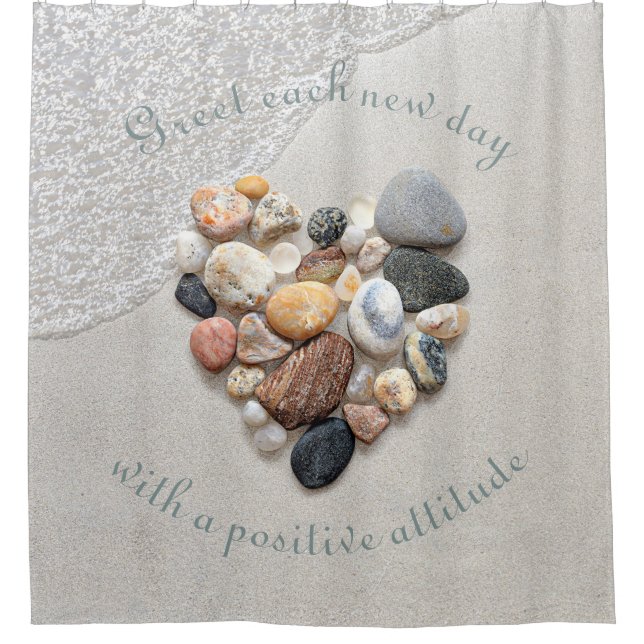 Beach Stones Heart Sand Wave Positive Nature Shower Curtain (Front)