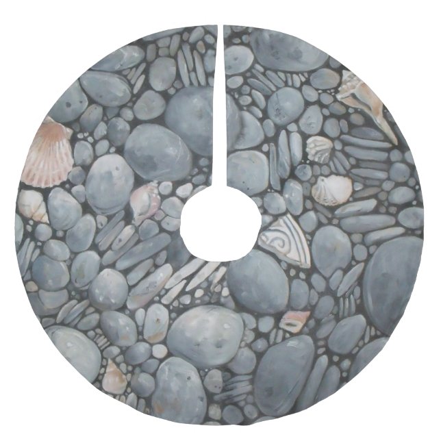 Beach Stones Shells Pebbles Rocks Painting Art Brushed Polyester Tree Skirt (Front)