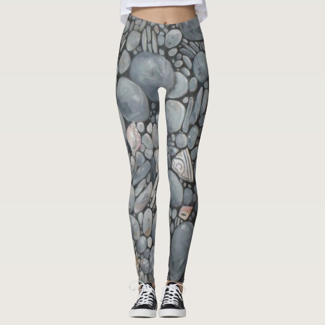 Beach Stones Shells Pebbles Rocks Painting Art Leggings (Front)