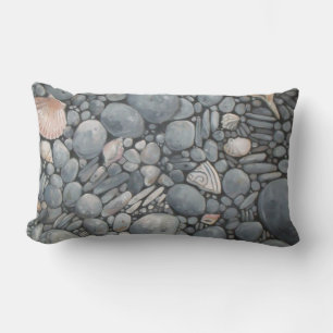 Beach Stones Shells Pebbles Rocks Painting Art Lumbar Cushion