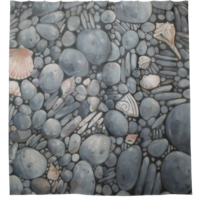 Beach Stones Shells Pebbles Rocks Painting Art Shower Curtain (Front)