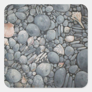 Beach Stones Shells Pebbles Rocks Painting Art Square Sticker