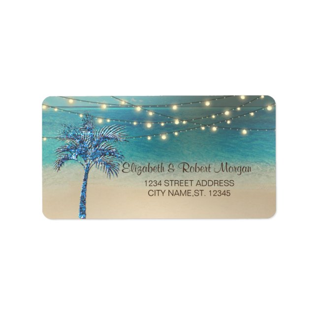 Beach String Lights Glitter Palm Label (Front)