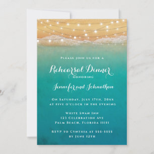 Beach String Lights Rehearsal Dinner Invitations