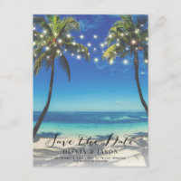 Beach String Lights Wedding Save the Date Photo