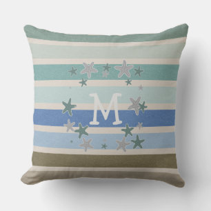 Beach Stripes and Starfish Reversible Cushion