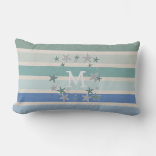 Beach Stripes and Starfish Reversible Lumbar Cushion