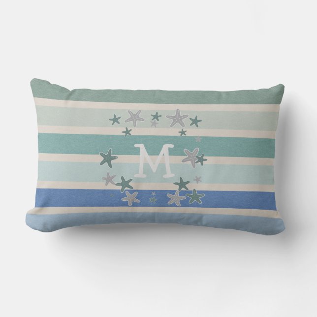 Beach Stripes and Starfish Reversible Lumbar Cushion (Front)