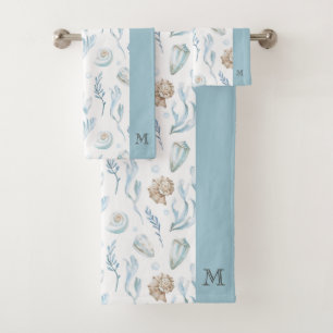 Beach Style Maritime Coastal Monogram Bath Towel Set