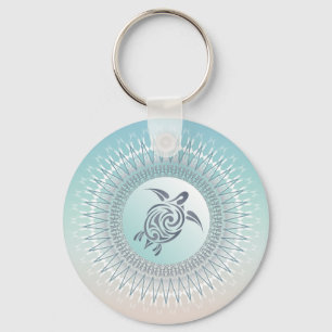 Beach  Style Turtle and Mandala Maritime Key Ring