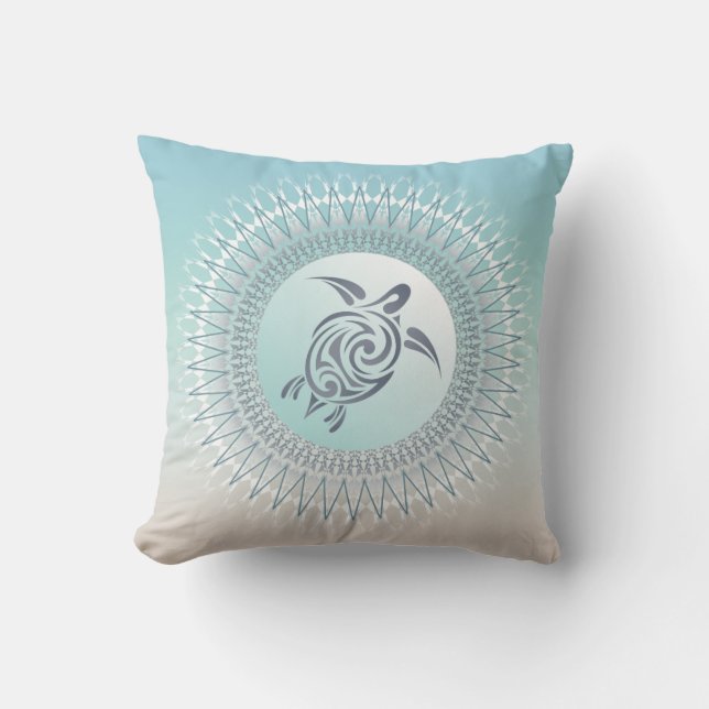 Beach Style Turtle and Mandala Modern Coastal Cushion (Front)