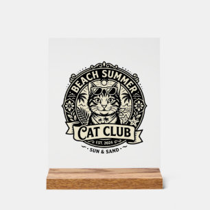 Beach Summer Cat Funny Cat Graphic - Beach Summer  Acrylic Sign