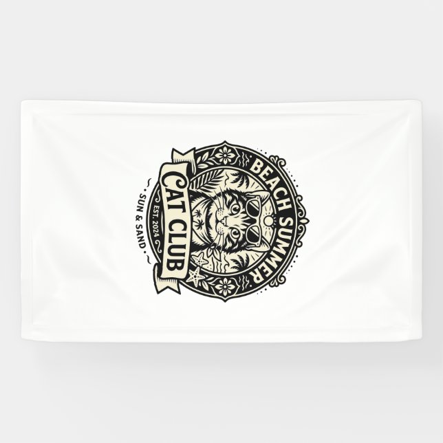 Beach Summer Cat Funny Cat Graphic - Beach Summer  Banner (Horizontal)