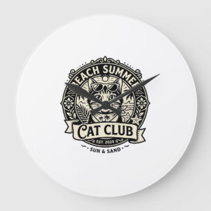 Beach Summer Cat Funny Cat Graphic - Beach Summer  Large Clock