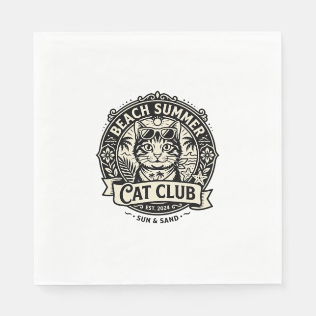 Beach Summer Cat Funny Cat Graphic - Beach Summer  Napkin (Front)