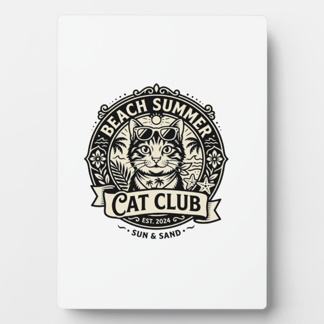 Beach Summer Cat Funny Cat Graphic - Beach Summer  Plaque (Front)