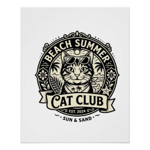 Beach Summer Cat Funny Cat Graphic - Beach Summer Poster