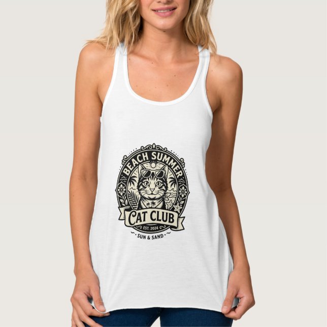 Beach Summer Cat Funny Cat Graphic - Beach Summer  Singlet (Front)