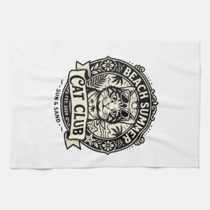 Beach Summer Cat Funny Cat Graphic - Beach Summer Tea Towel