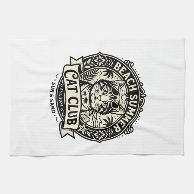 Beach Summer Cat Funny Cat Graphic - Beach Summer  Tea Towel (Horizontal)