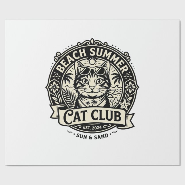 Beach Summer Cat Funny Cat Graphic - Beach Summer  Wrapping Paper (Flat)