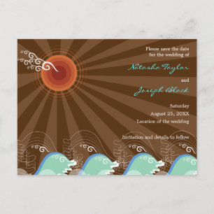 Beach Summer Cool Blue Waves Sunset Save The Date Announcement Postcard