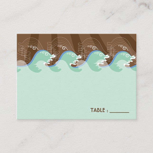 Beach Summer Cool Waves Brown Sun Place Card (Front)